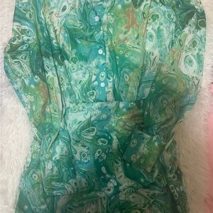 SHEIN Green Marble Long Sleeve Dress
